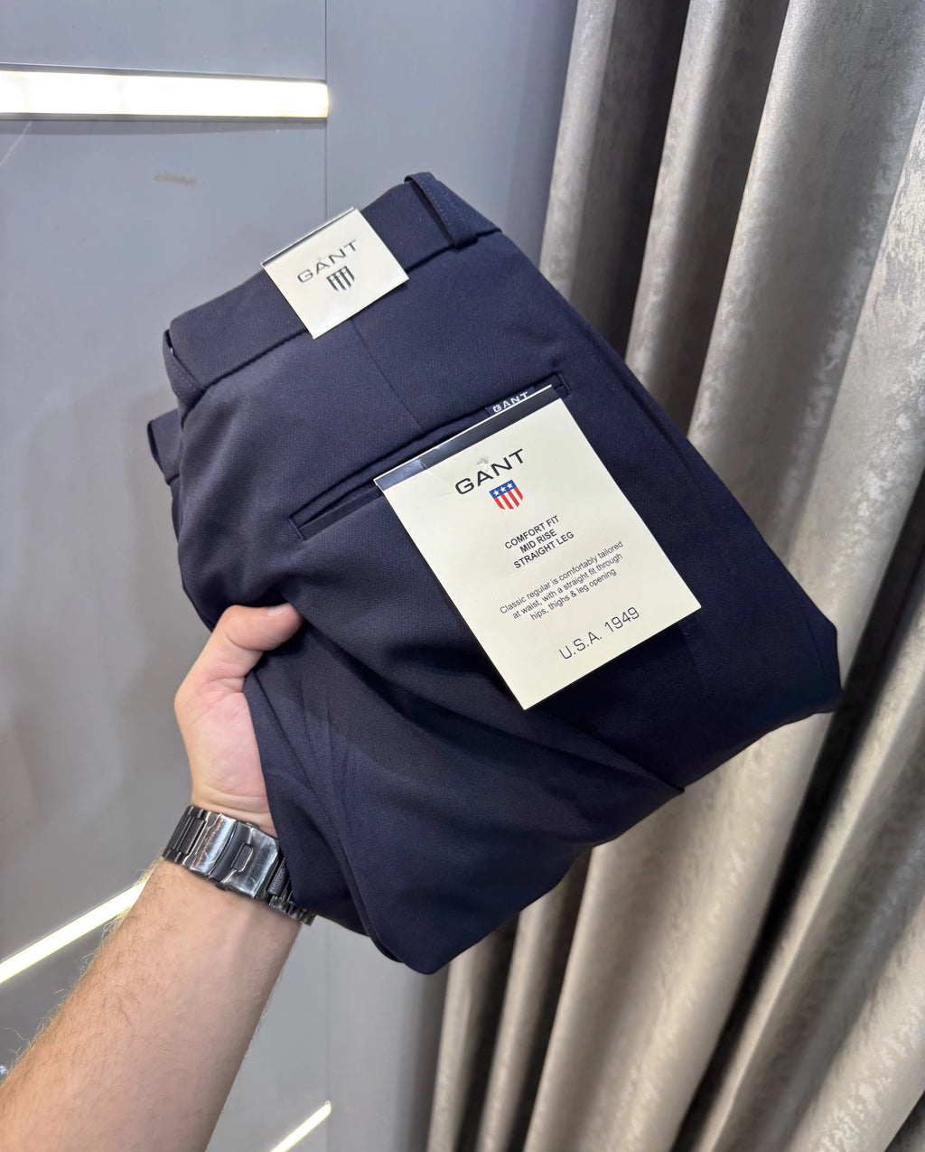Gant Navy Blue Premium Imported Belt Strech Trouser