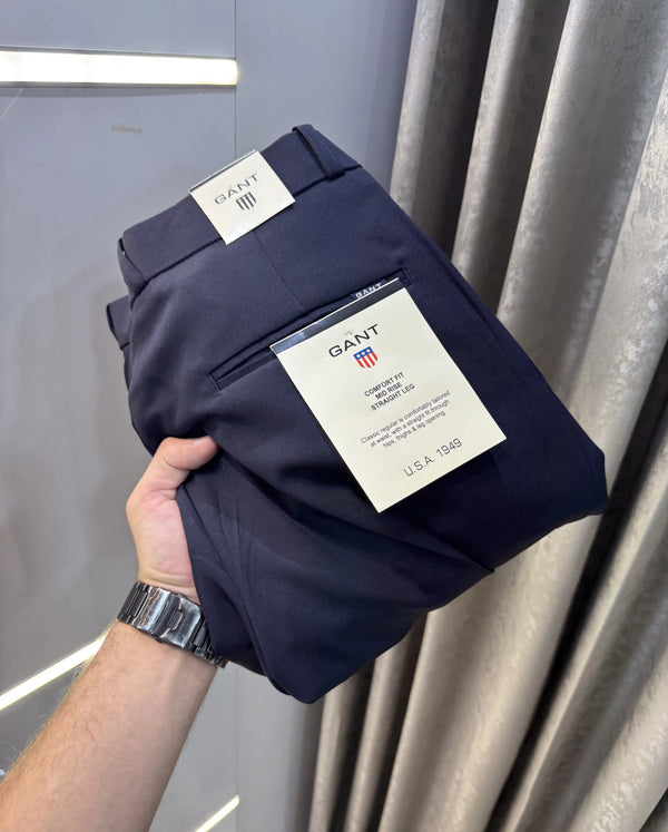 Gant Navy Blue Premium Imported Belt Strech Trouser