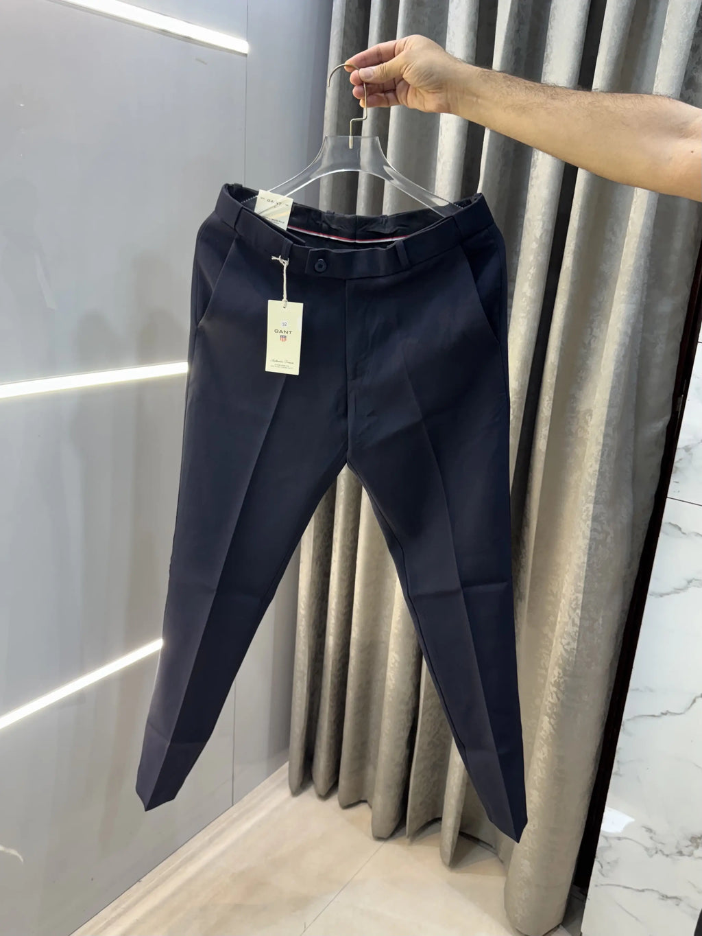 Gant Navy Blue Premium Imported Belt Strech Trouser