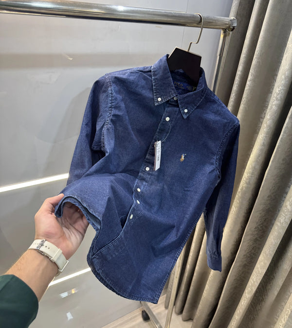 Ralph  Lauren Denim Blue Embroidery Logo Denim Shirt