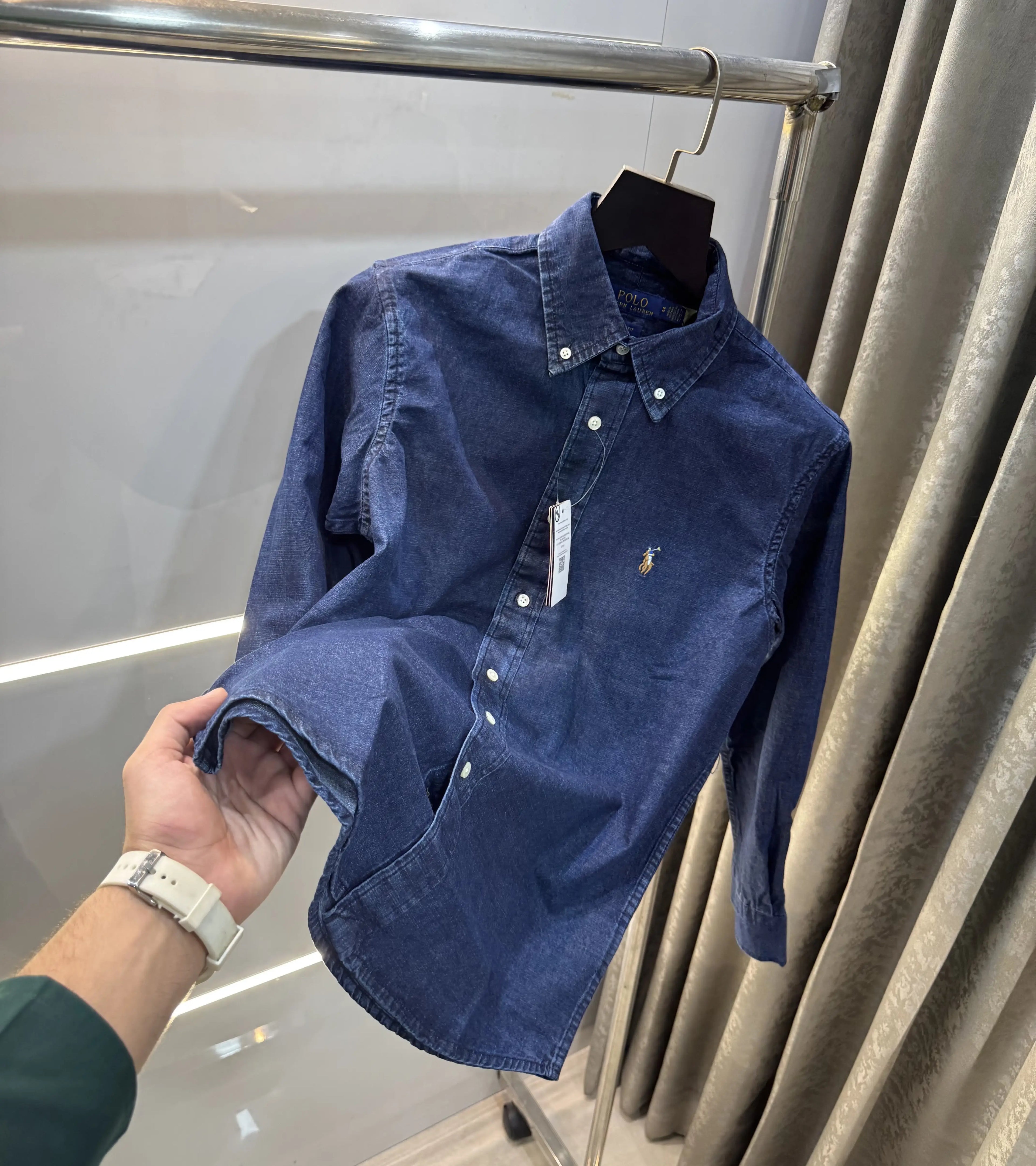 Ralph  Lauren Denim Blue Embroidery Logo Denim Shirt