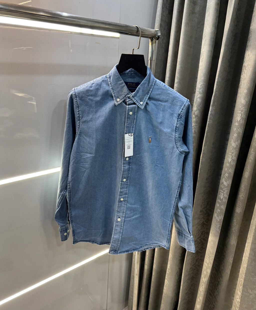 Ralph  Lauren Mid Blue 2 Embroidery Logo Denim Shirt