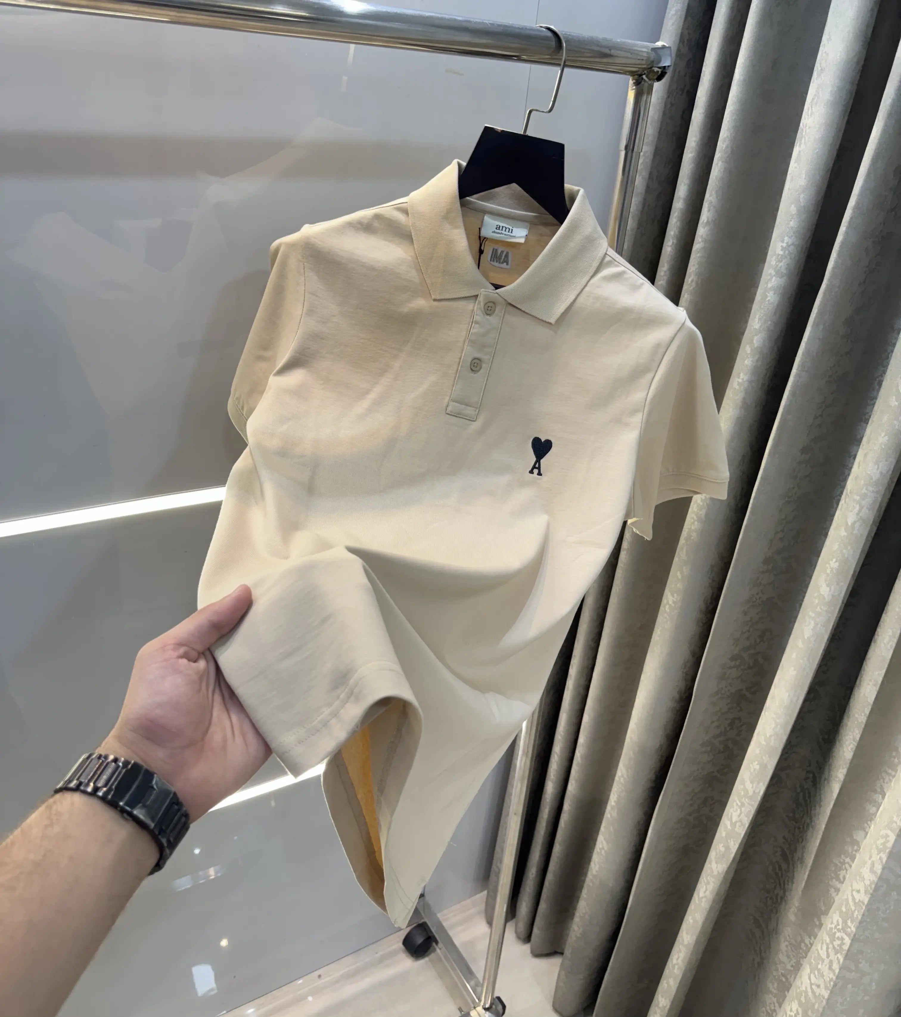 Ami paris Cream Logo Work Premium Imported T-Shirt Secondary image