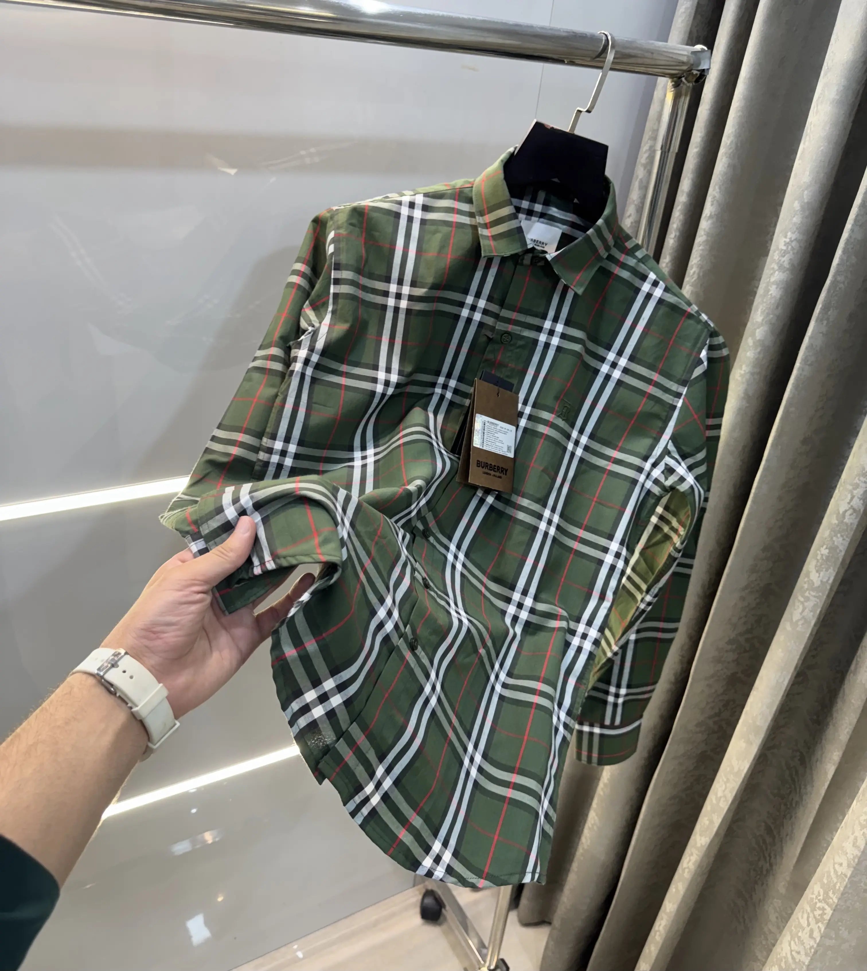 Burberry Olive Small Checks Premium Shirt Main image