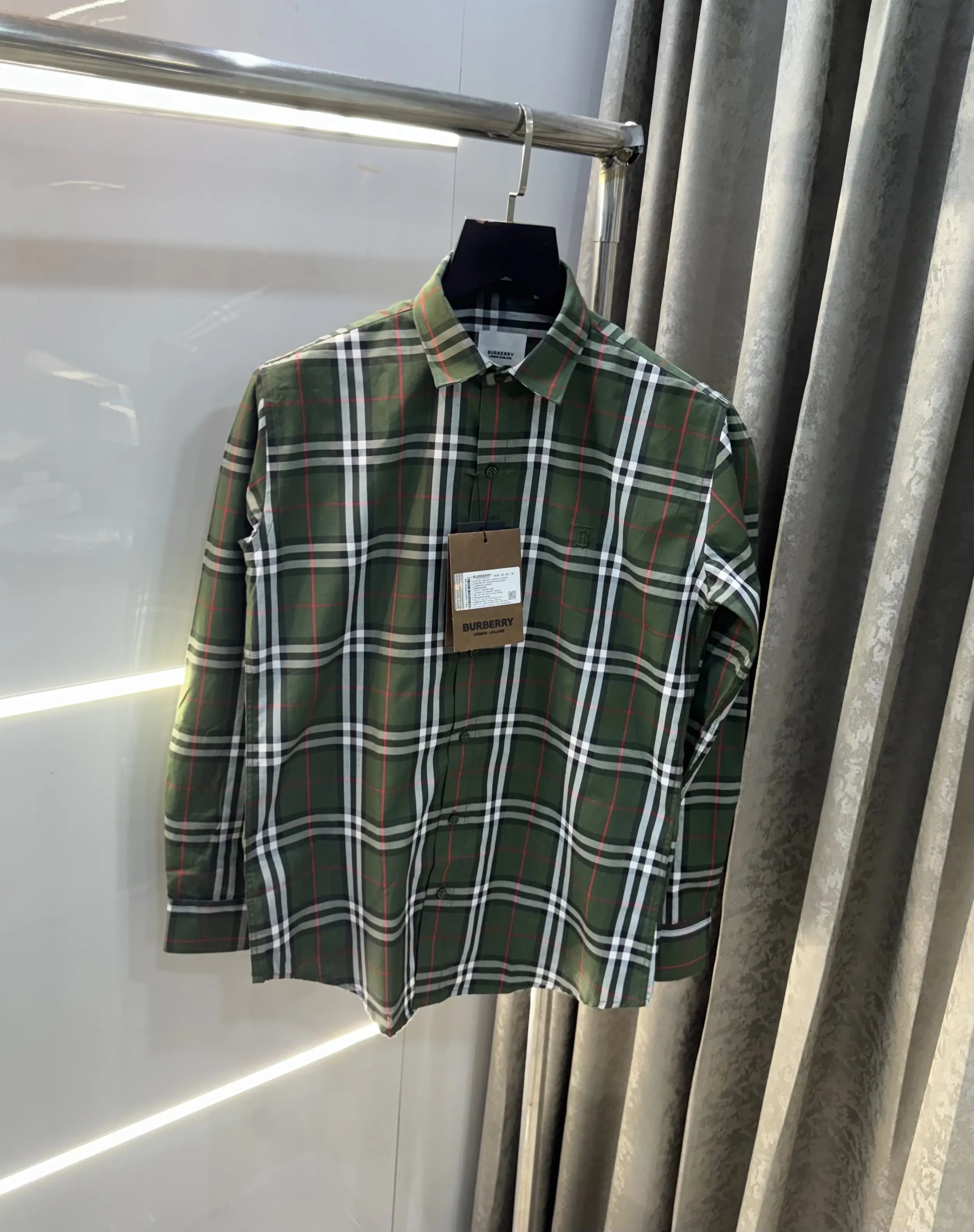 Burberry Olive Small Checks Premium Shirt Secondary image