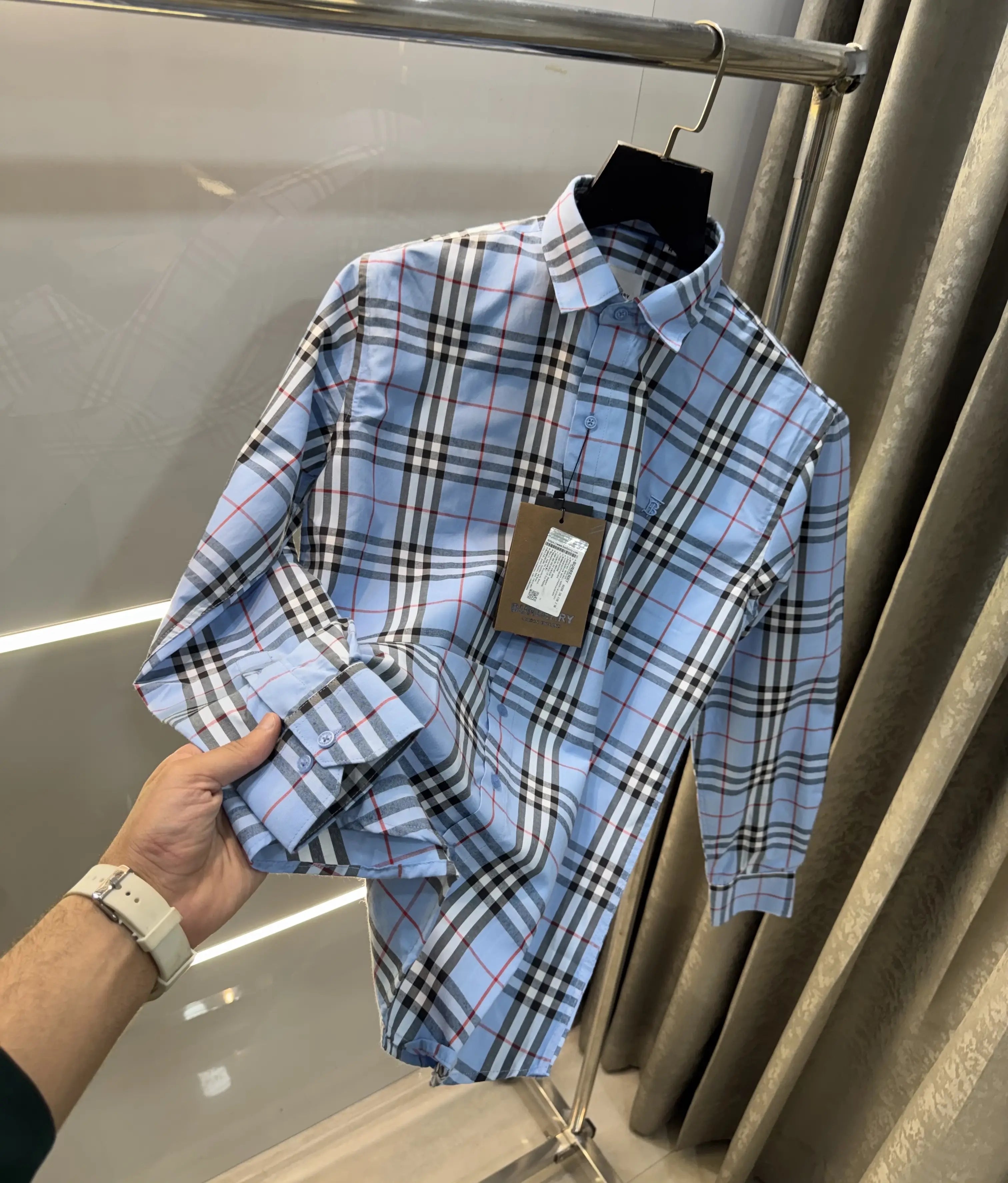 Burberry Sky Blue Small Checks Premium Shirt