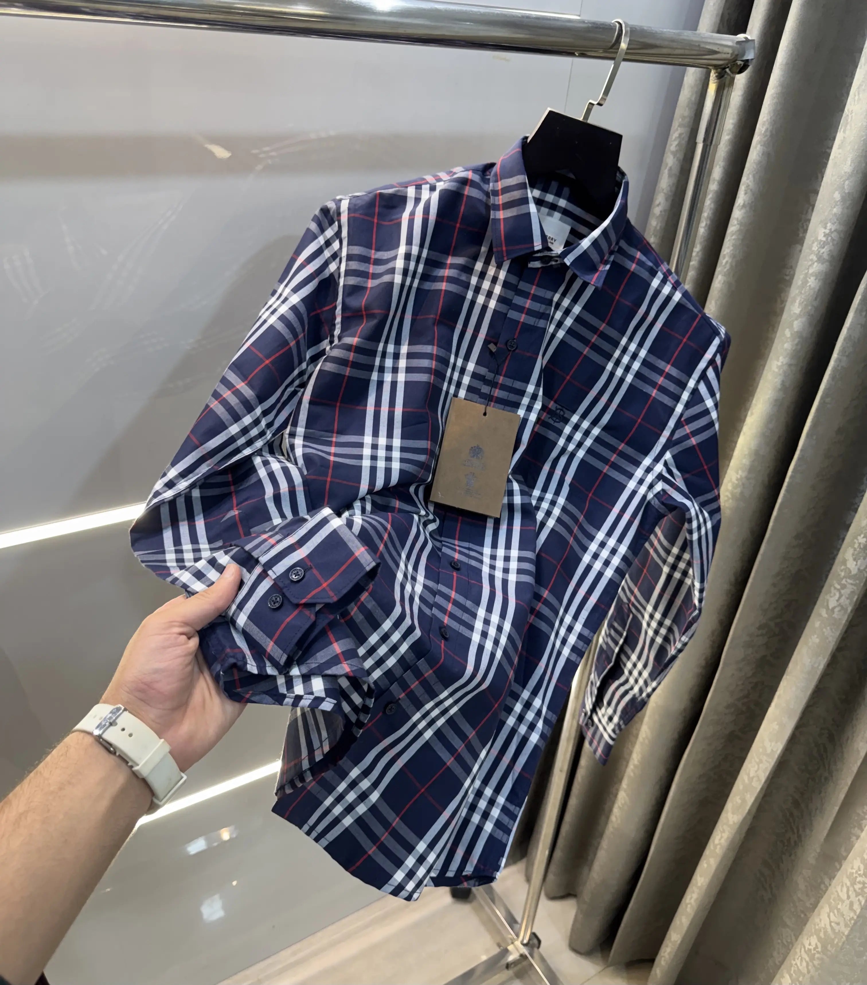 Burberry Navy Blue Small Checks Premium Shirt Main image