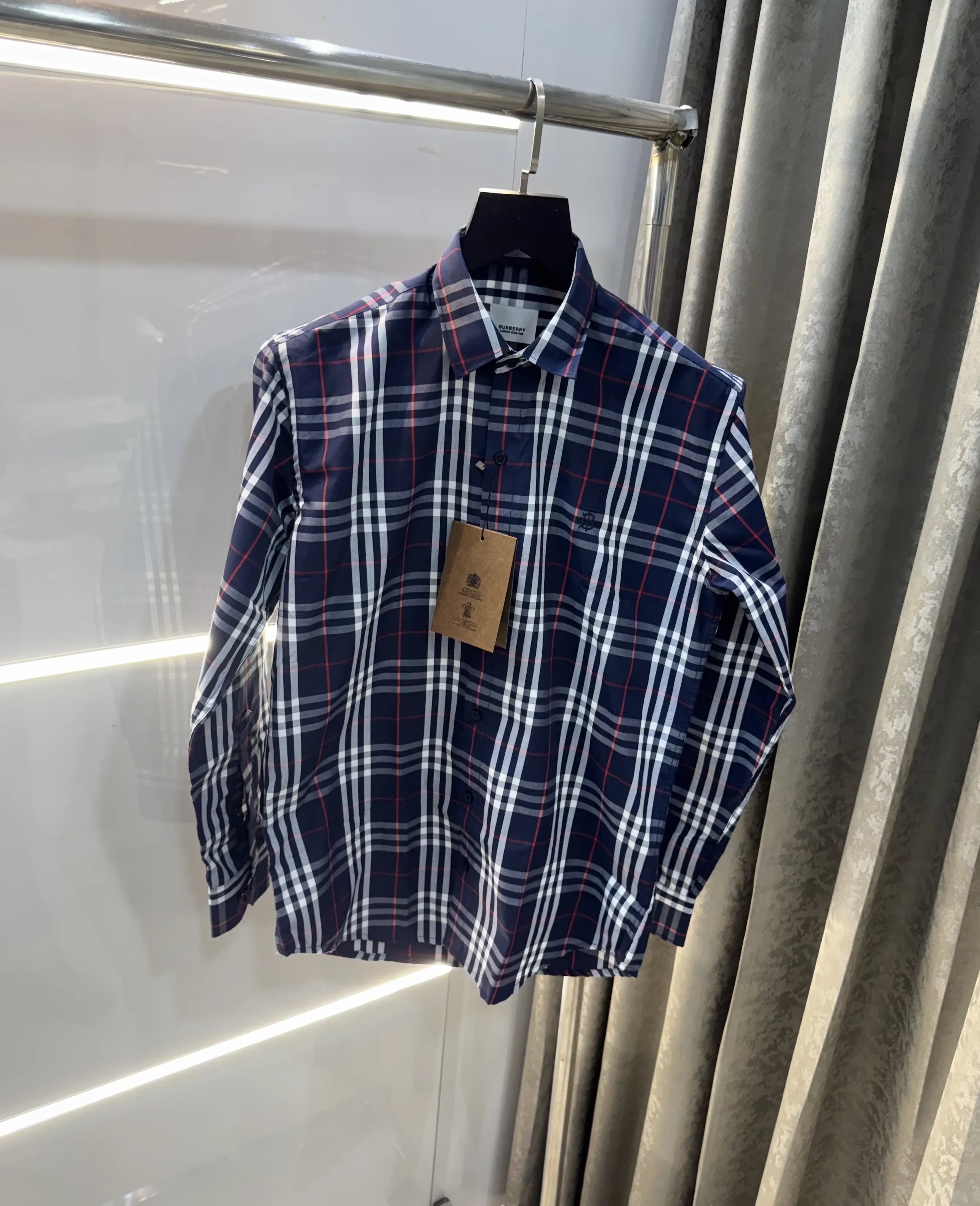 Burberry Navy Blue Small Checks Premium Shirt Secondary image