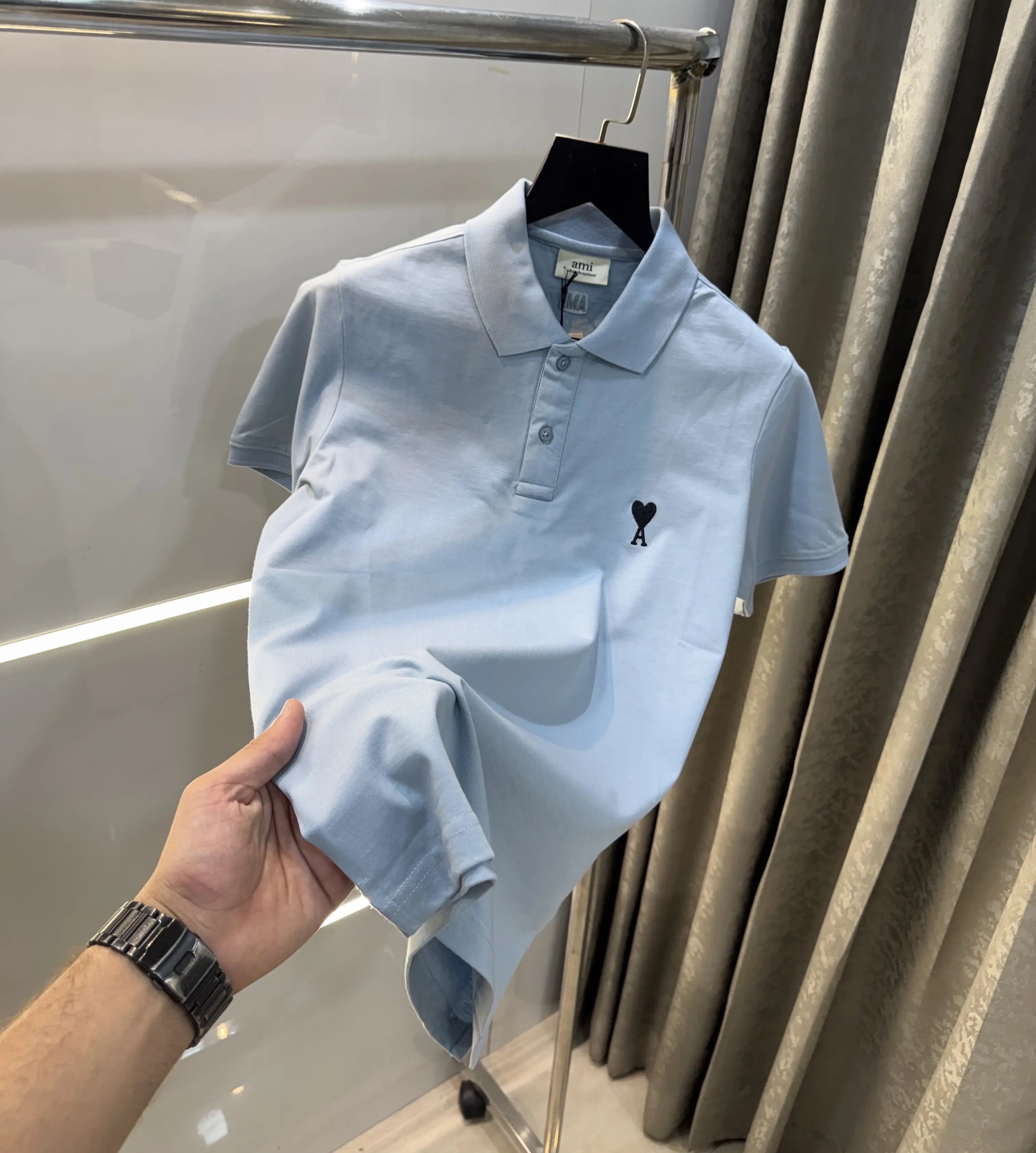 Ami paris Sky Blue Logo Work Premium Imported T-Shirt Secondary image