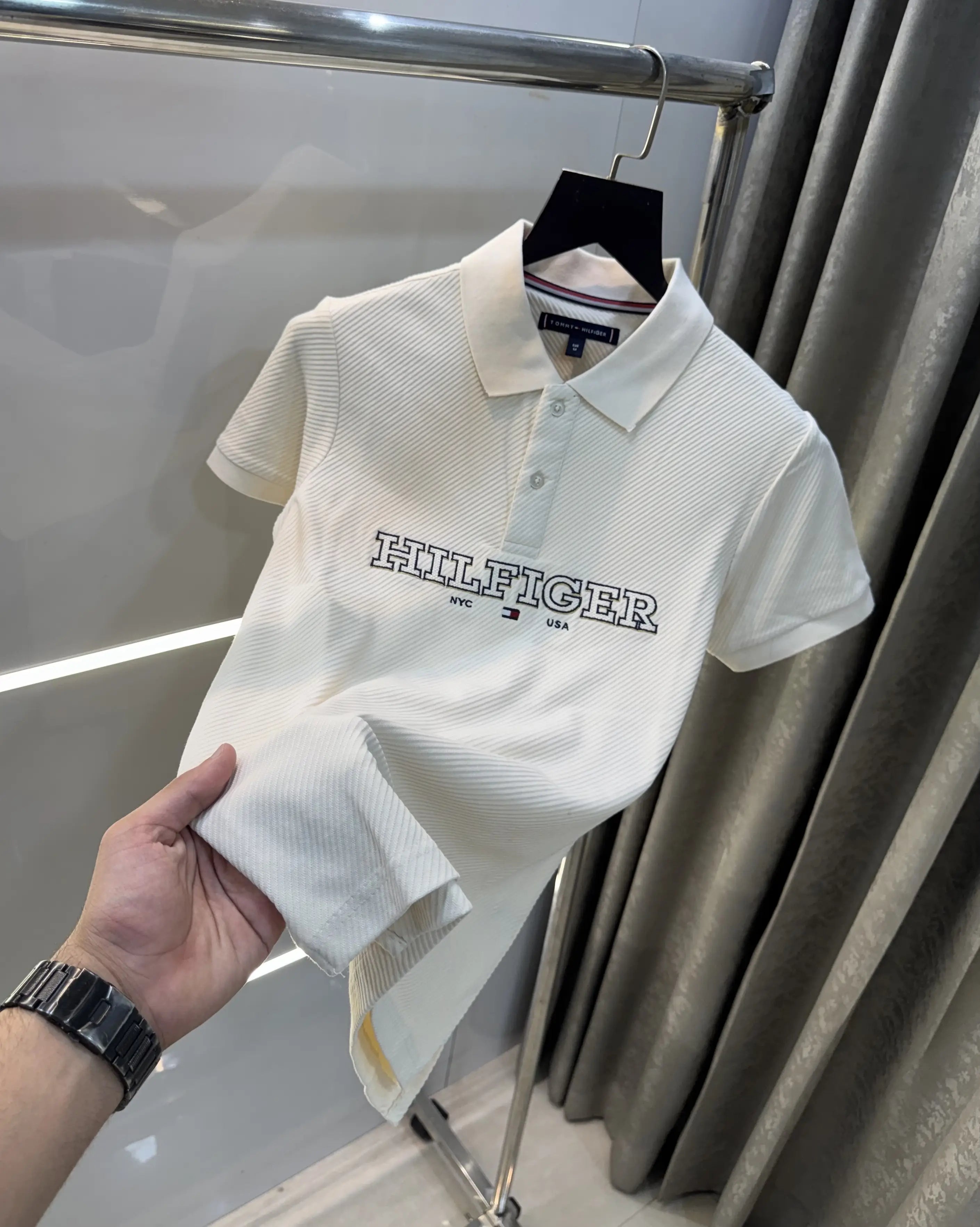 Tommy Hilfiger Cream Premium Knitted Polo T-Shirt Secondary image