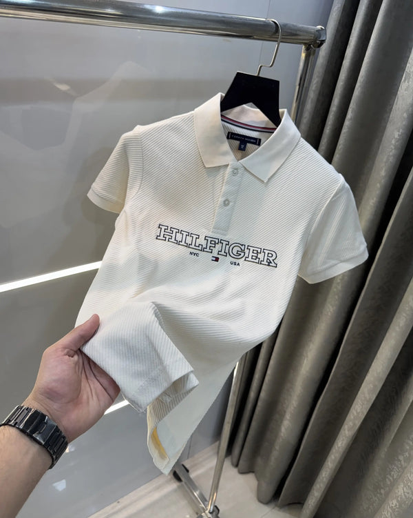 Tommy Hilfiger Cream Premium Knitted Polo T-Shirt
