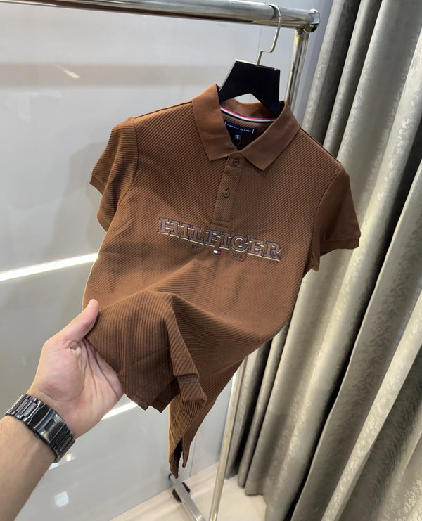 Tommy Hilfiger Brown Premium Knitted Polo T-Shirt
