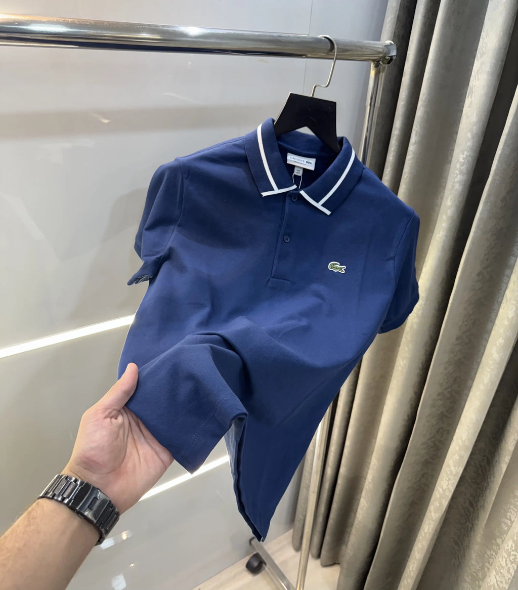 Lacost e Petrol Blue Embroidery Logo Premium Polo T-Shirt