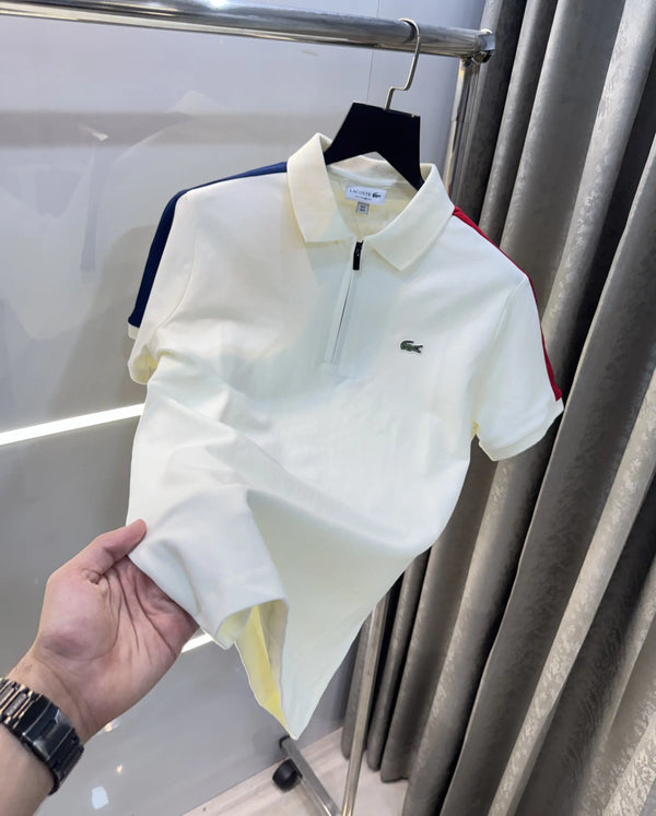 Lacost e Cream Embroidery Logo Premium Polo T-Shirt
