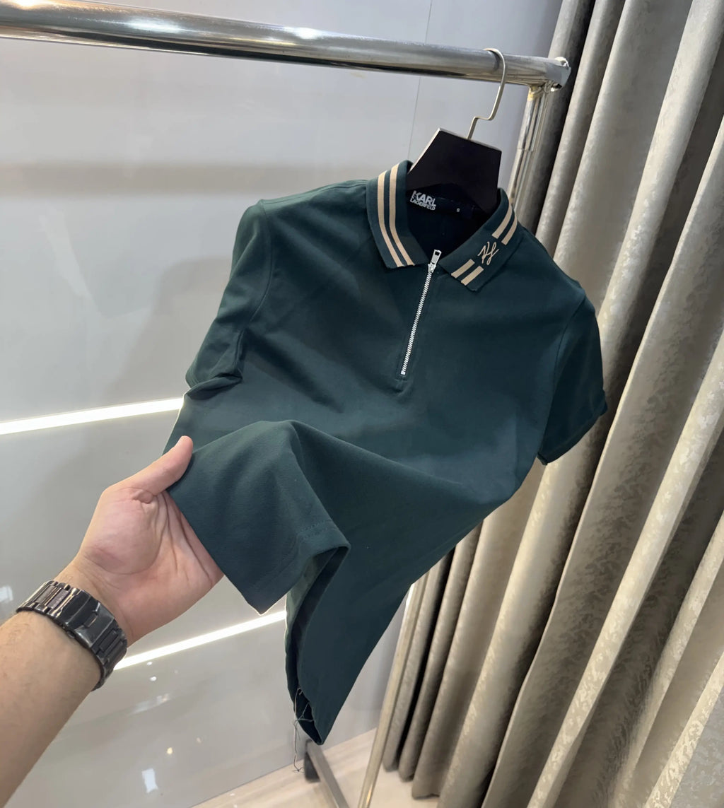 Karl Lagerfeld Bottle Green Logo Work Premium Polo T-Shirt