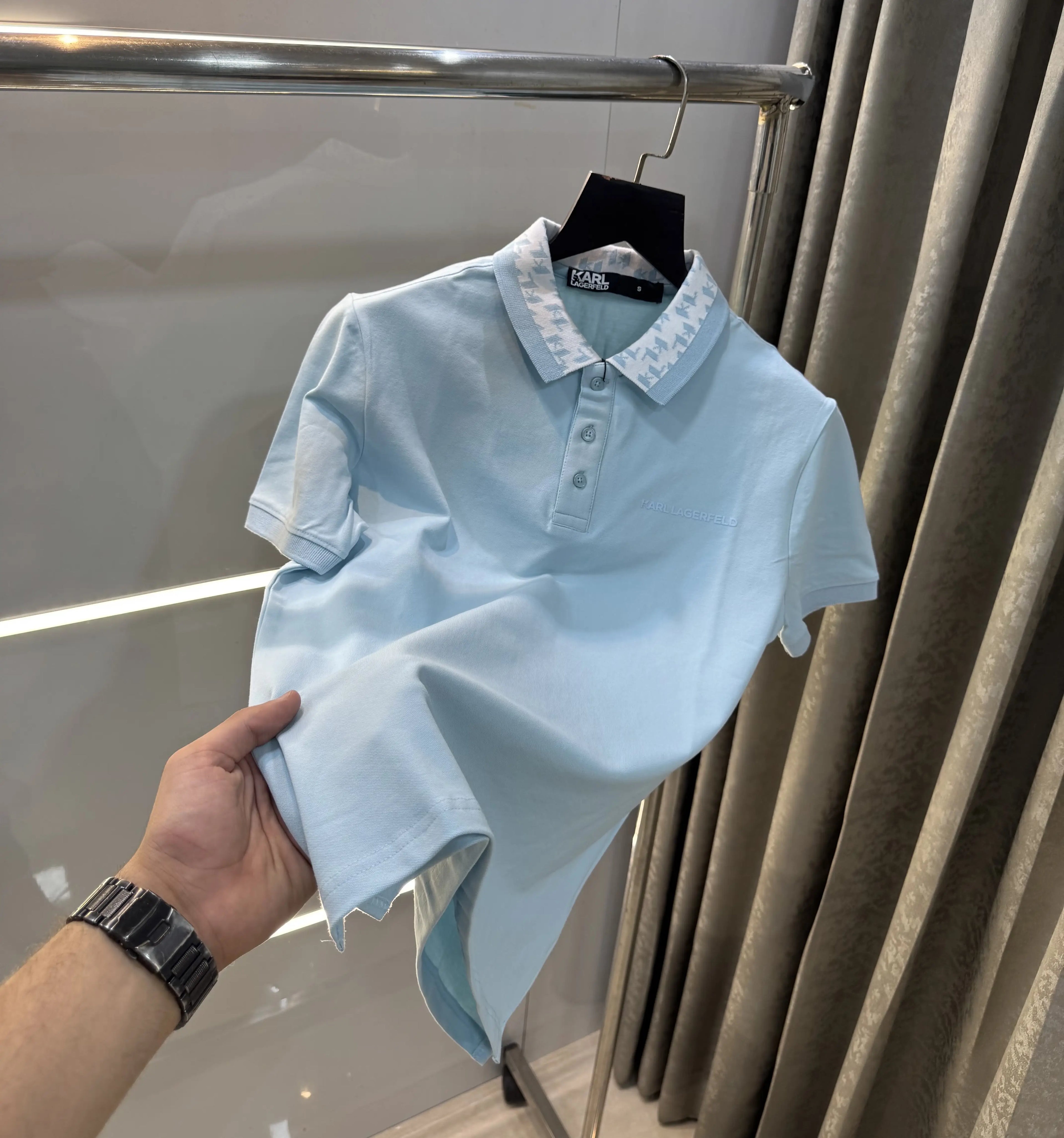 Karl Lagerfeld Sky Blue Logo Work Premium Polo T-Shirt