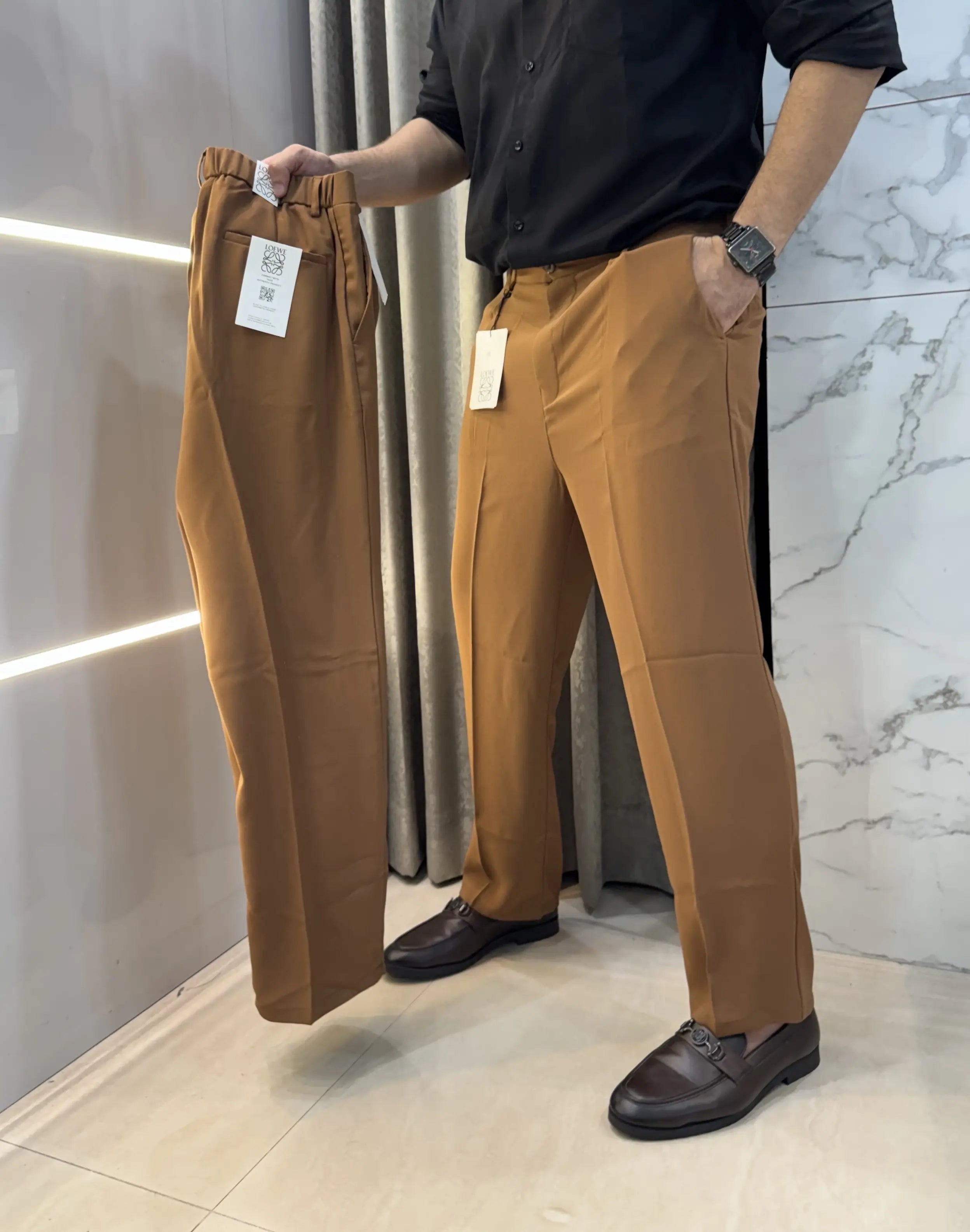 Loewe Tan Brown Premium Imported Belt Strech Trouser Secondary image