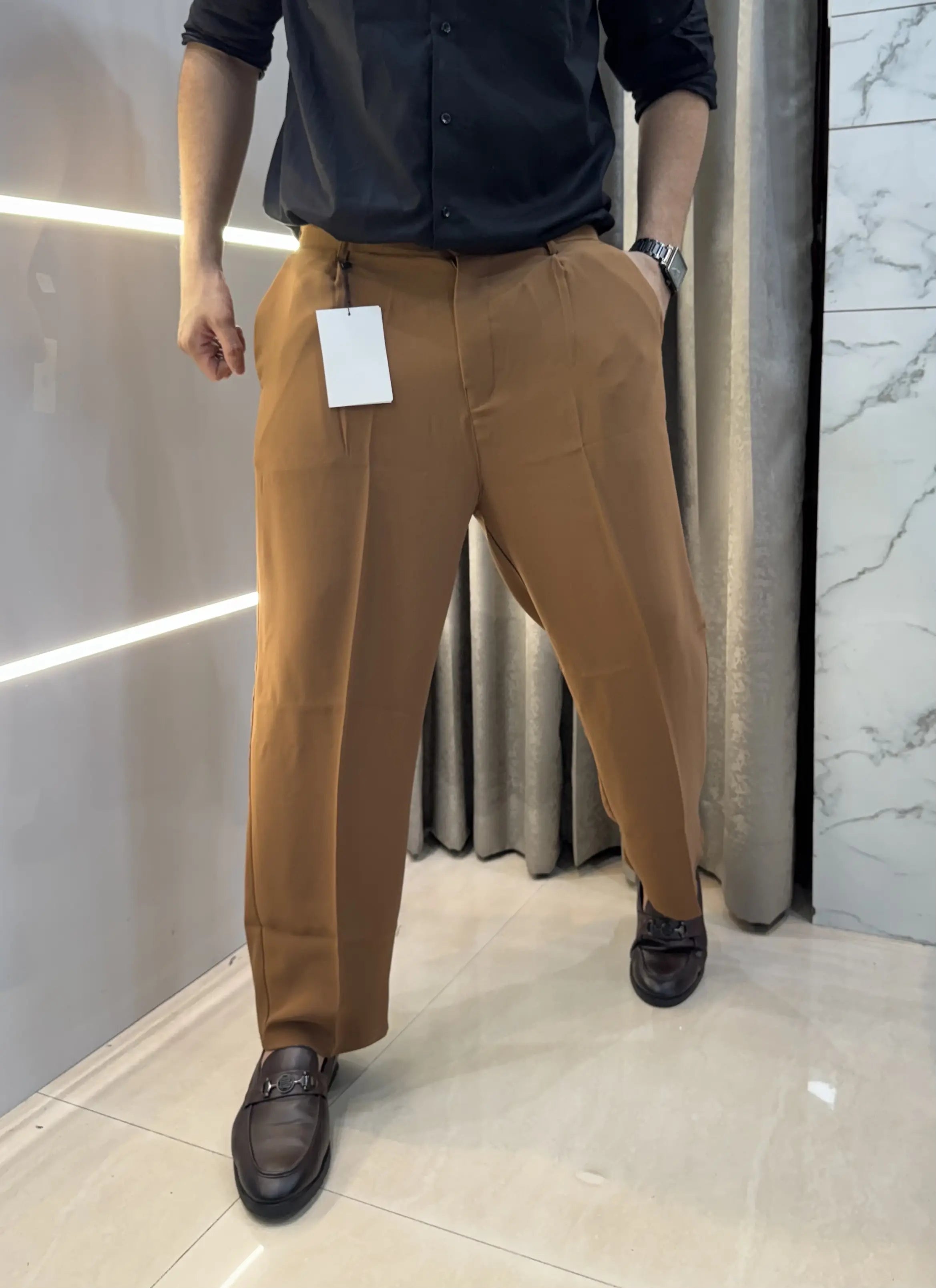 Loewe Tan Brown Premium Imported Belt Strech Trouser Main image