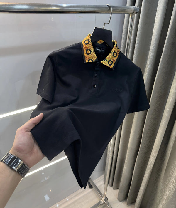Versace Couture Black Collar Logo Imported Polo T-Shirt