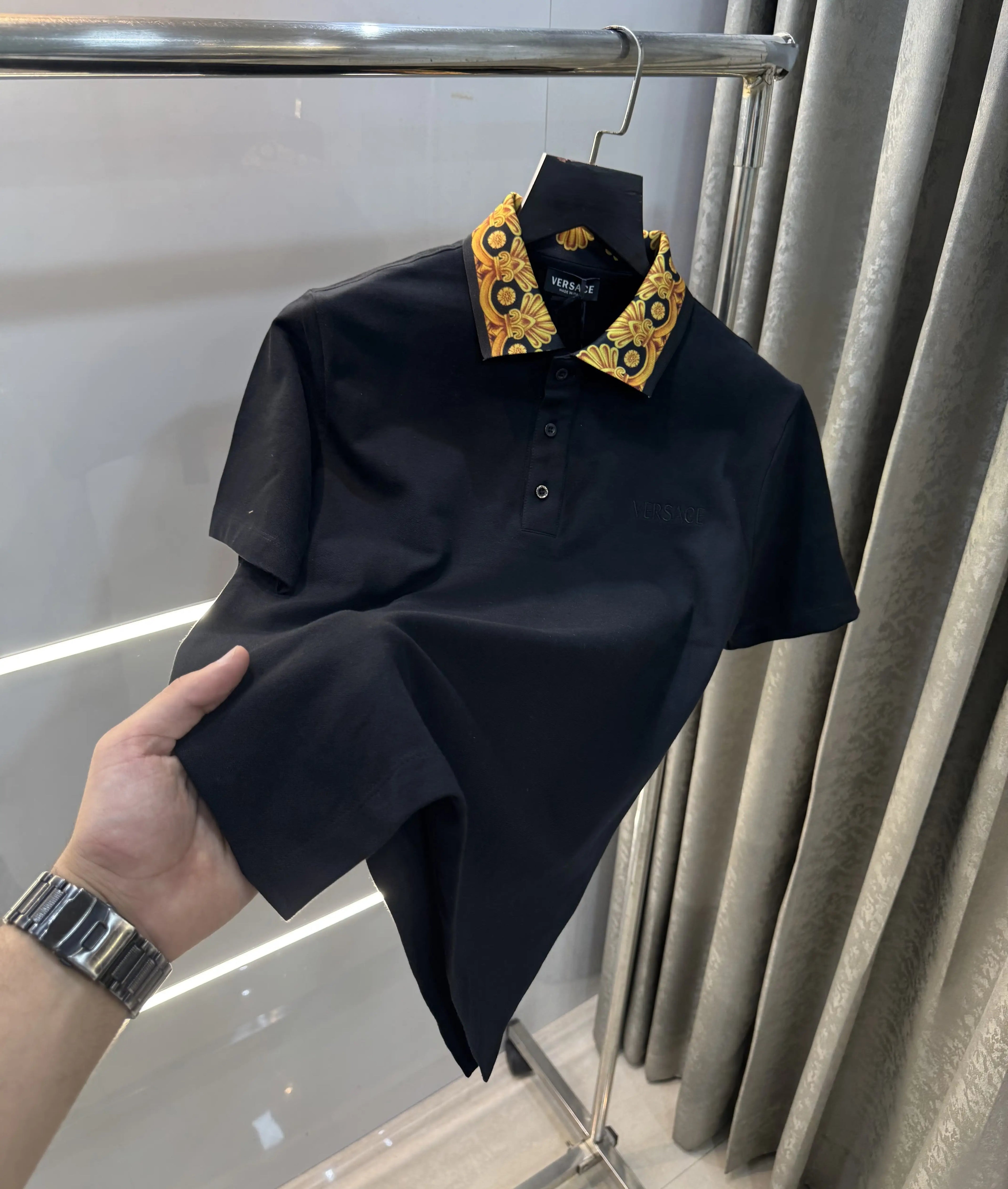 Versace Couture Black Collar Logo Imported Polo T-Shirt