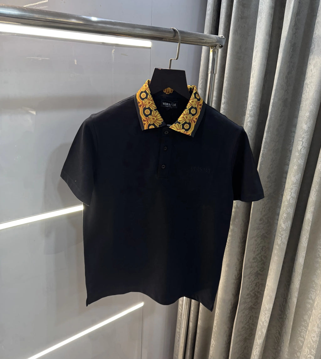Versace Couture Black Collar Logo Imported Polo T-Shirt