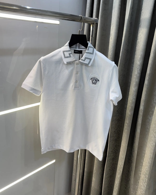 Versace Couture White Collar Logo Imported Polo T-Shirt