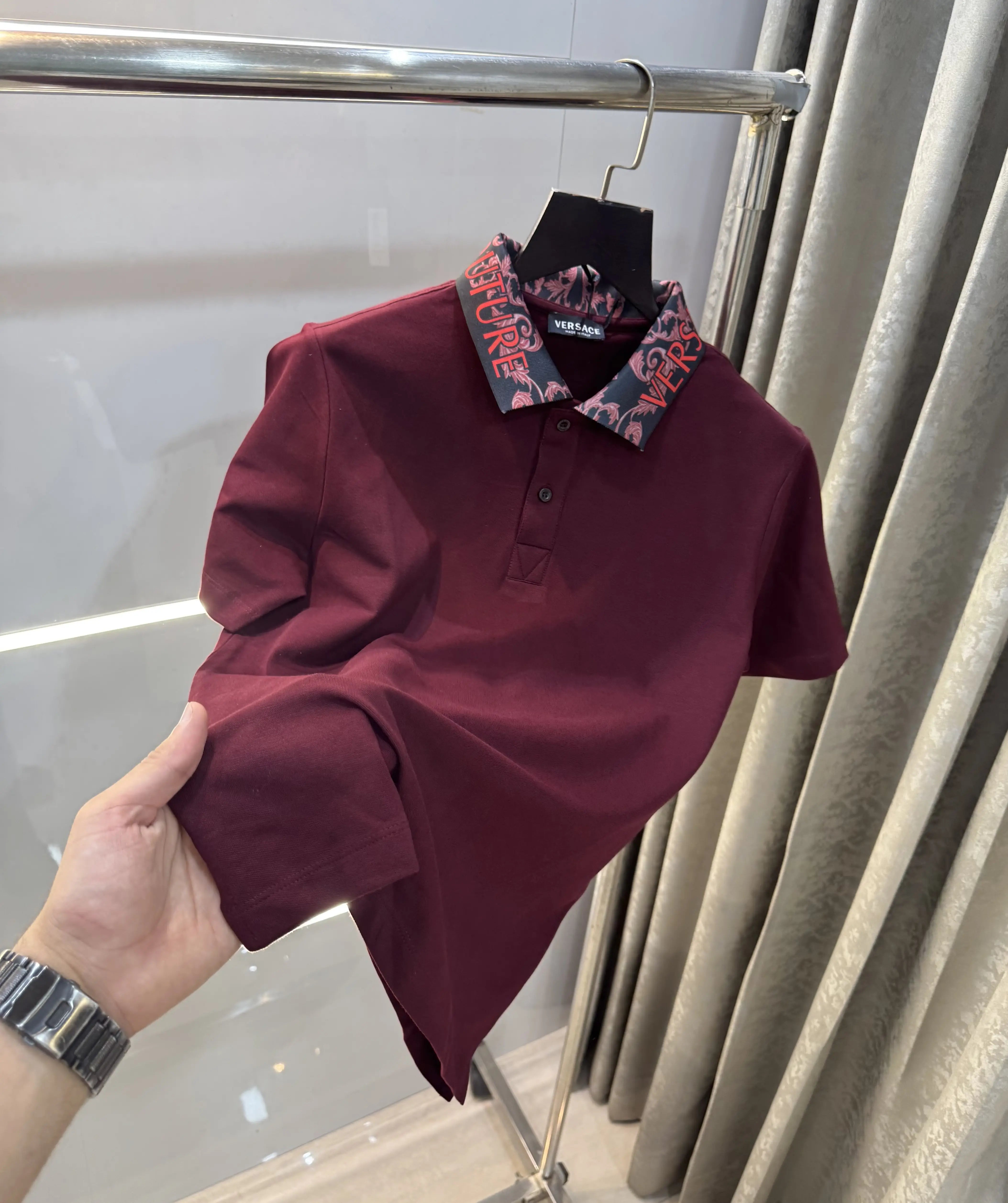 Versace Couture Wine Collar Logo Imported Polo T-Shirt Secondary image