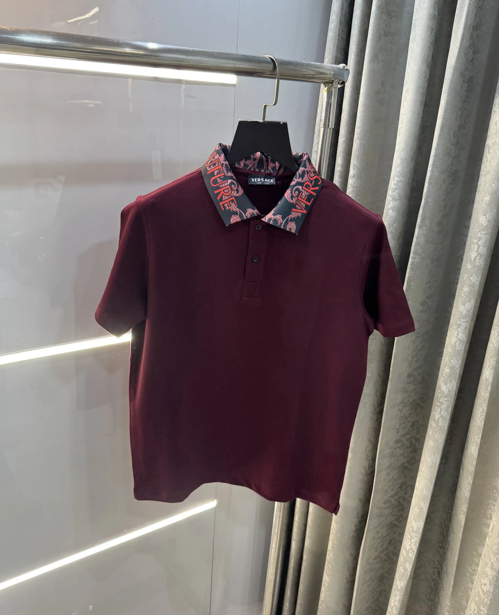 Versace Couture Wine Collar Logo Imported Polo T-Shirt