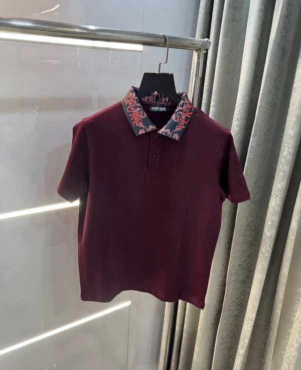 Versace Couture Wine Collar Logo Imported Polo T-Shirt