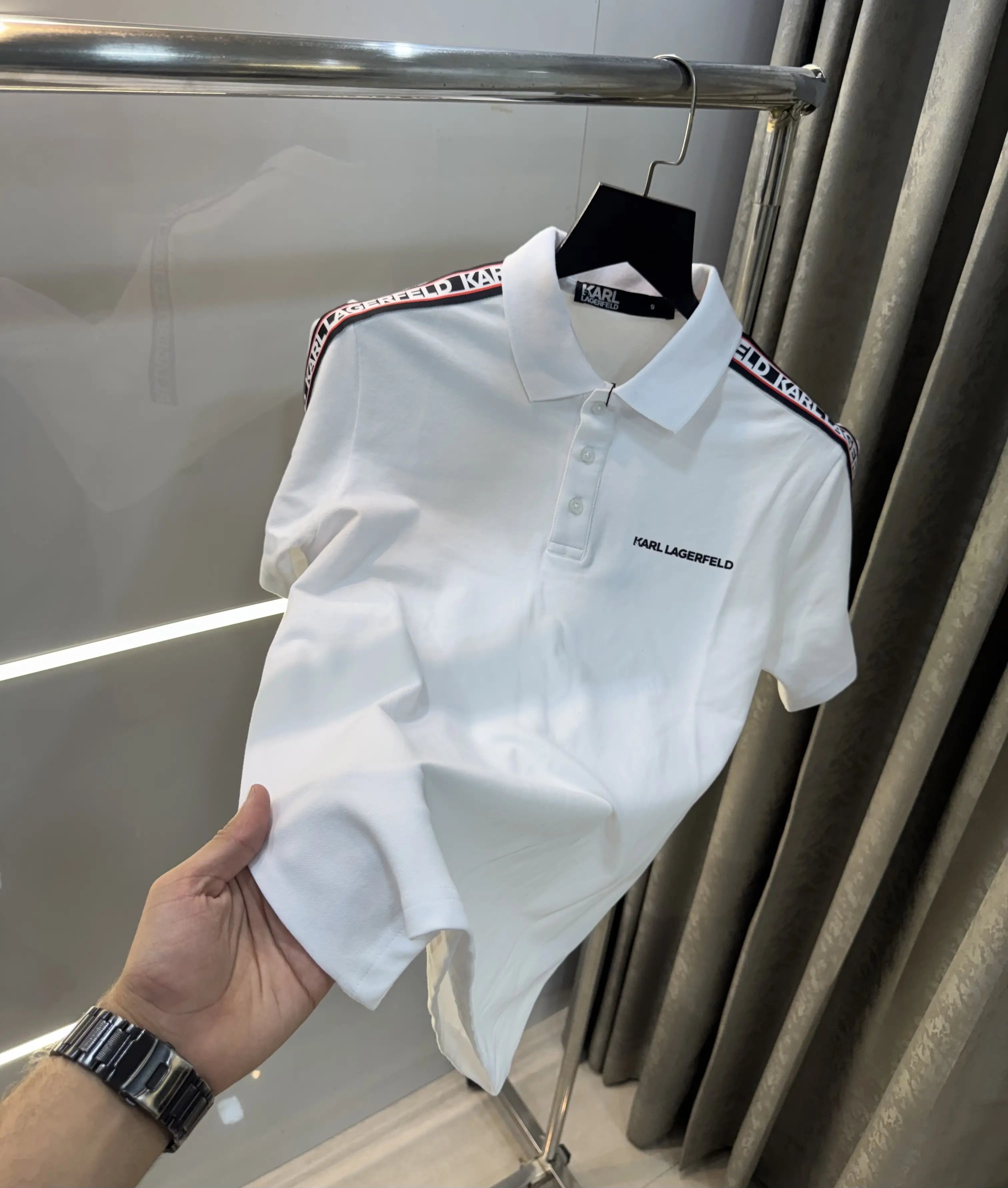 Karl Lagerfeld White Logo Work Premium Polo T-Shirt