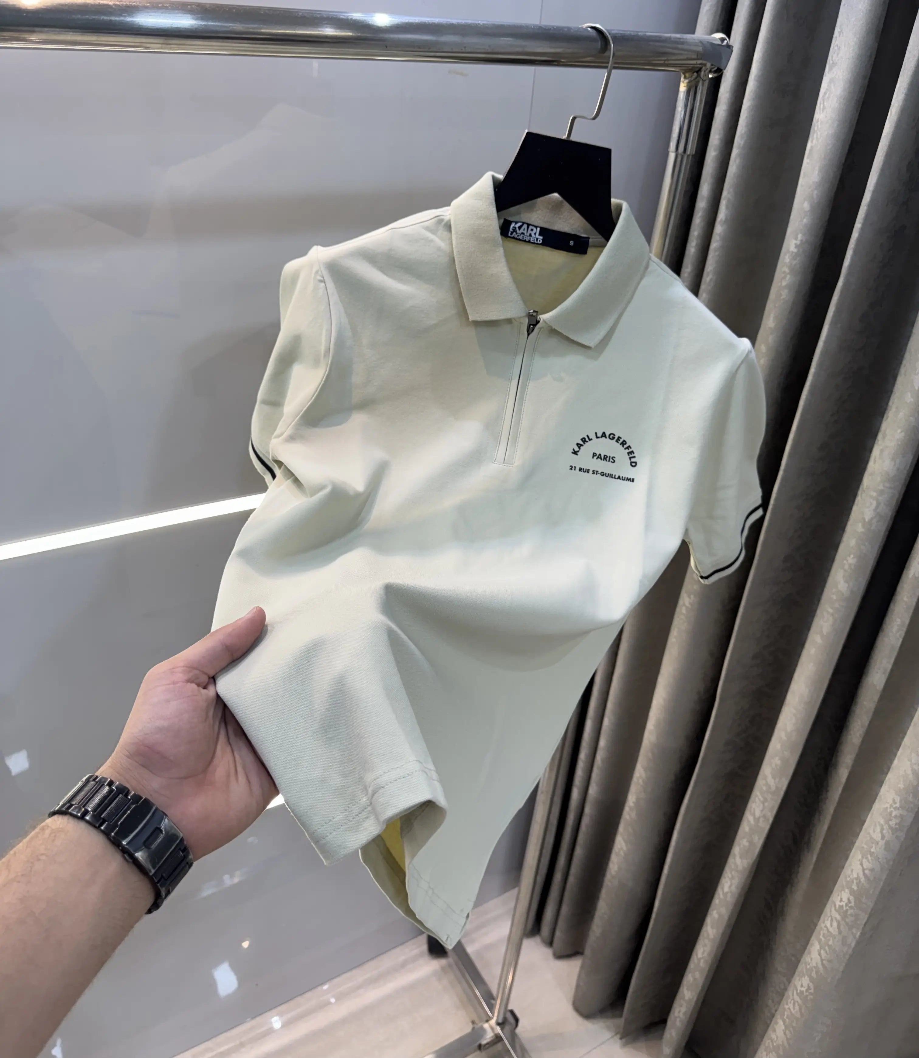 Karl Lagerfeld Cream Logo Work Premium Polo T-Shirt
