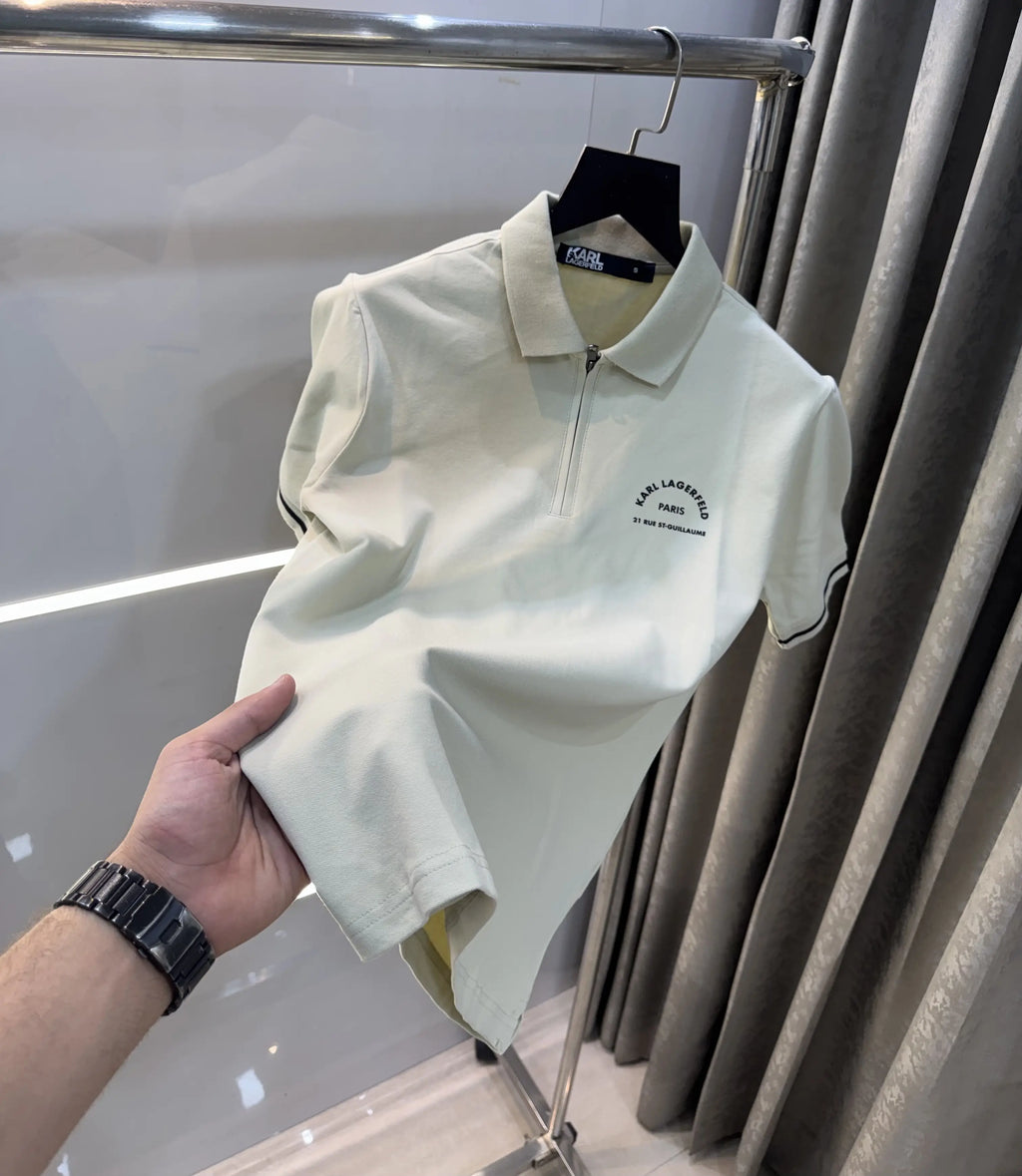 Karl Lagerfeld Cream Logo Work Premium Polo T-Shirt