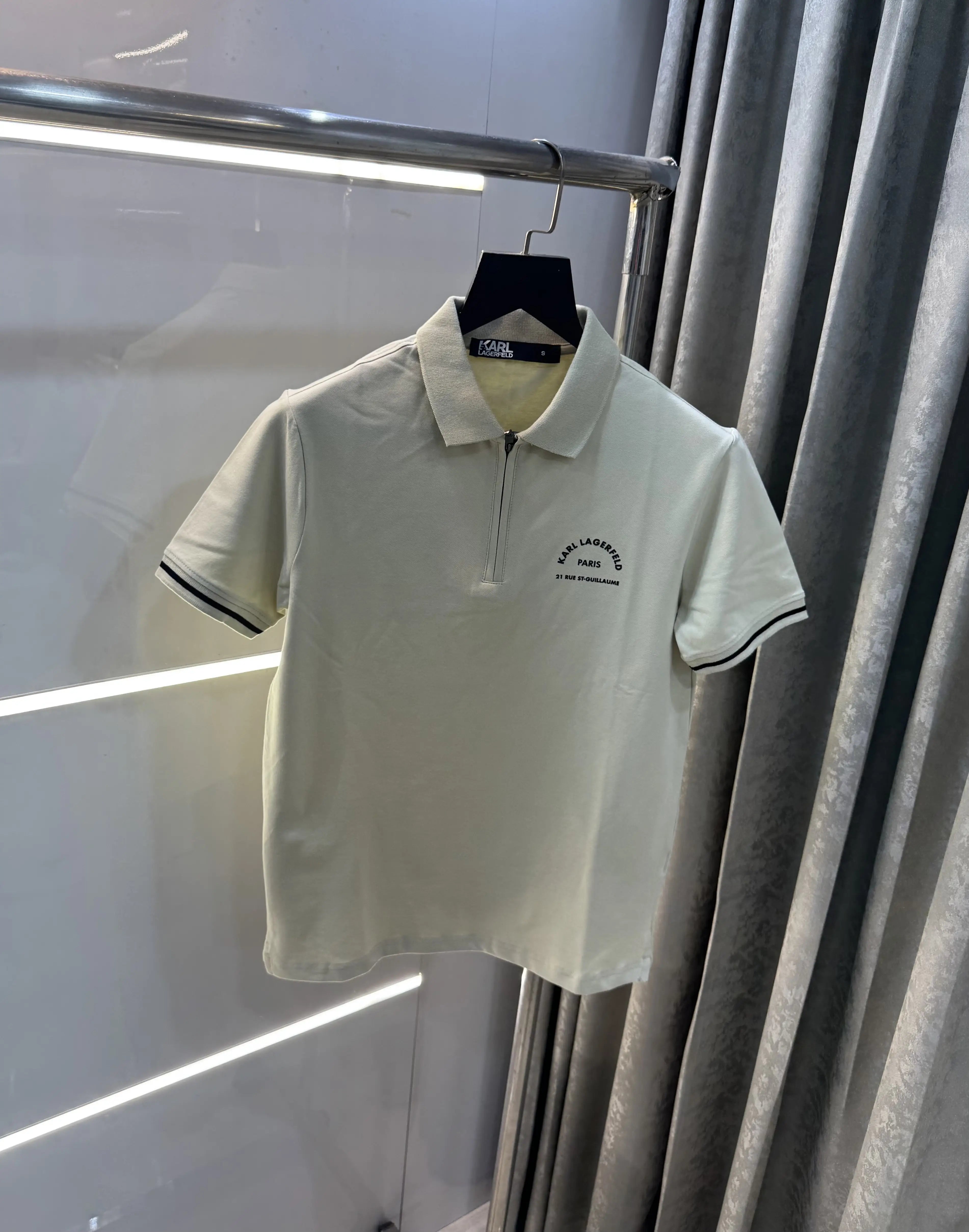 Karl Lagerfeld Cream Logo Work Premium Polo T-Shirt