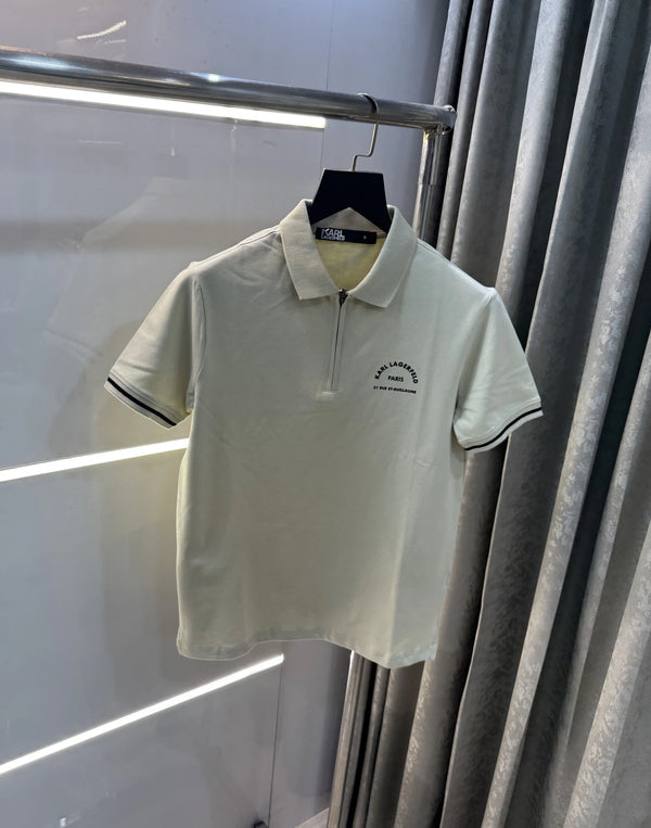 Karl Lagerfeld Cream Logo Work Premium Polo T-Shirt