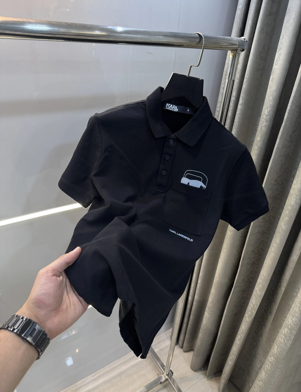 Karl Lagerfeld Black Logo Work Premium Polo T-Shirt