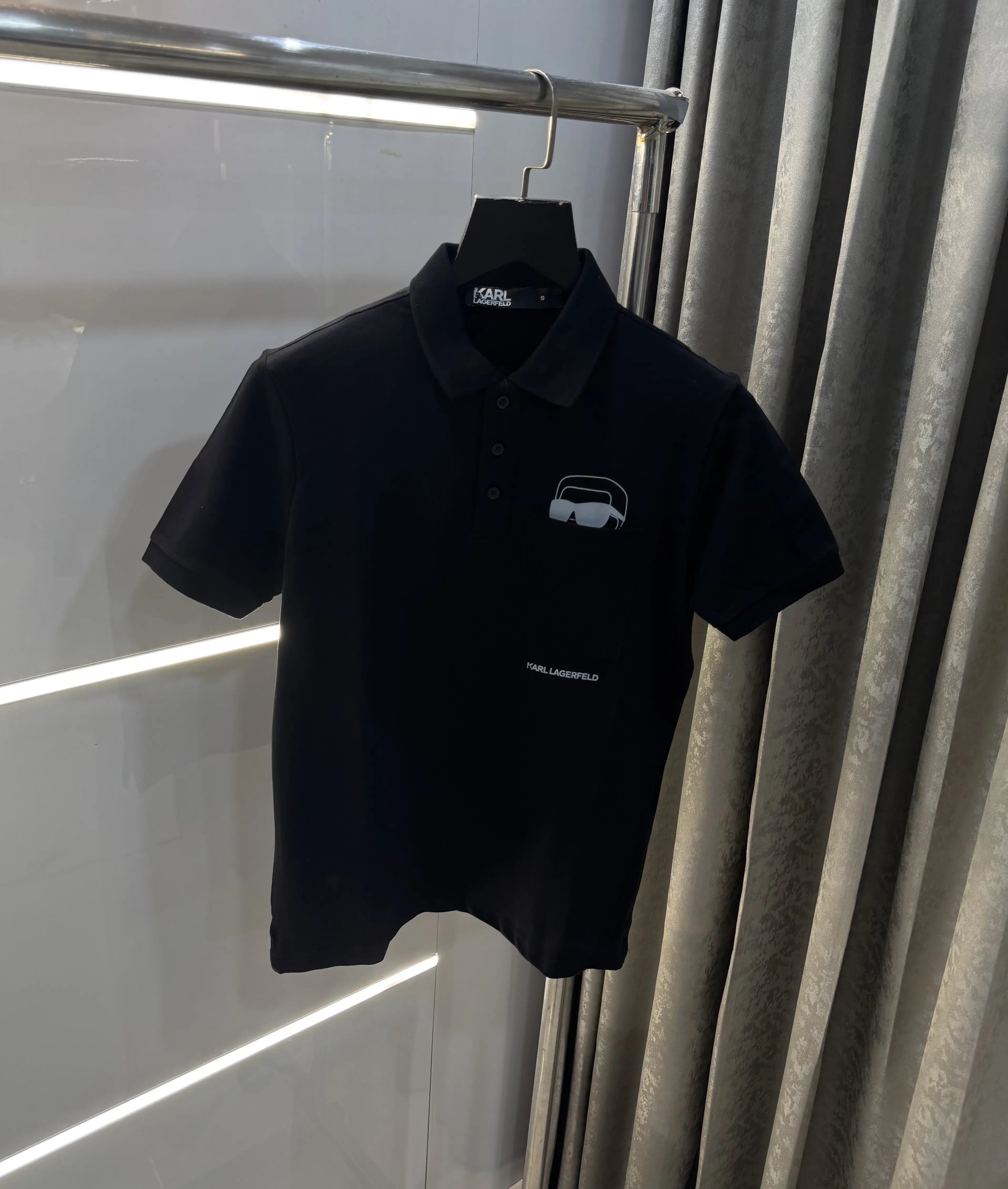 Karl Lagerfeld Black Logo Work Premium Polo T-Shirt