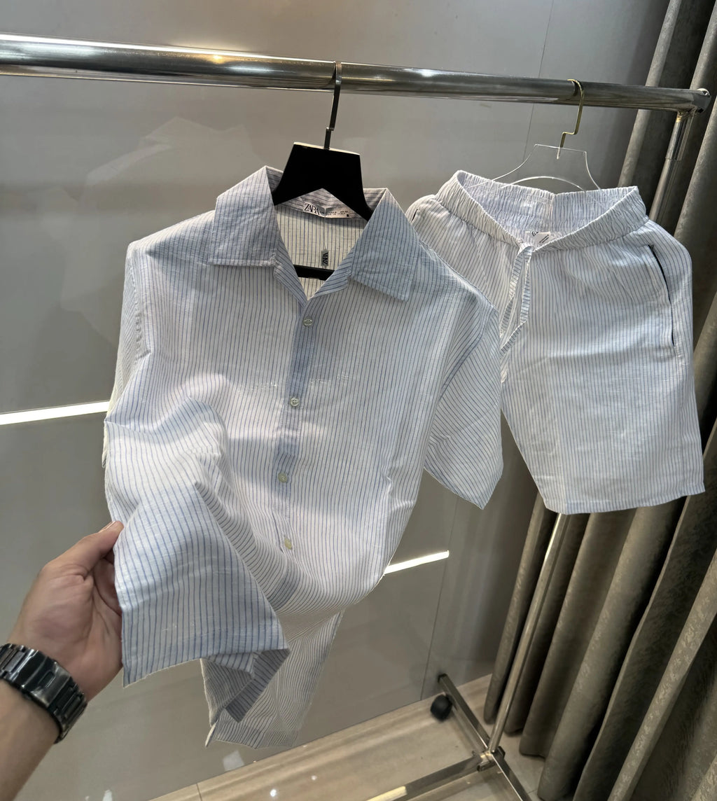 Zar a White blue strips Premium Classic Linen Cord Set