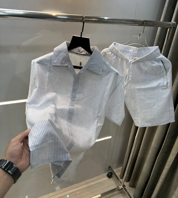 Zar a White blue strips Premium Classic Linen Cord Set