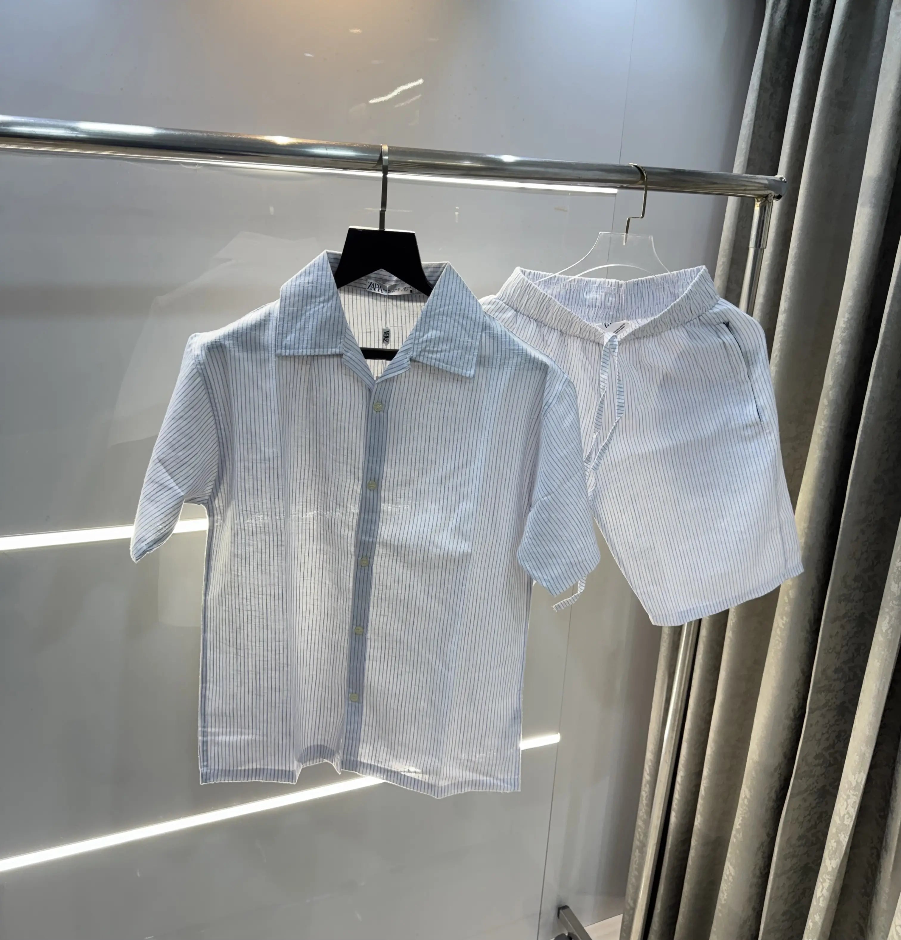 Zar a White blue strips Premium Classic Linen Cord Set