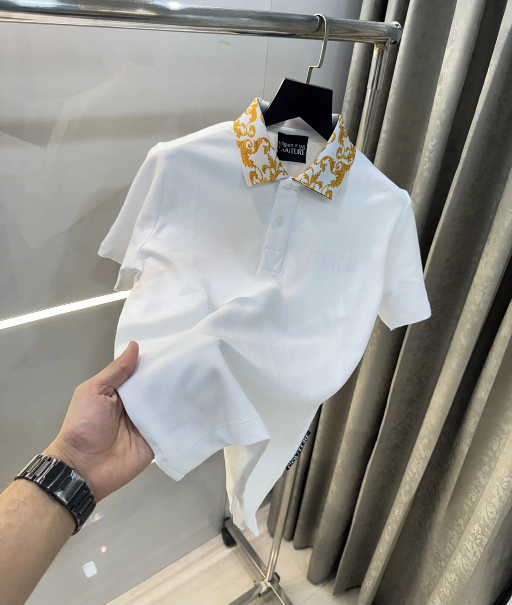 Versace Couture White Collar Logo Imported Polo T-Shirt