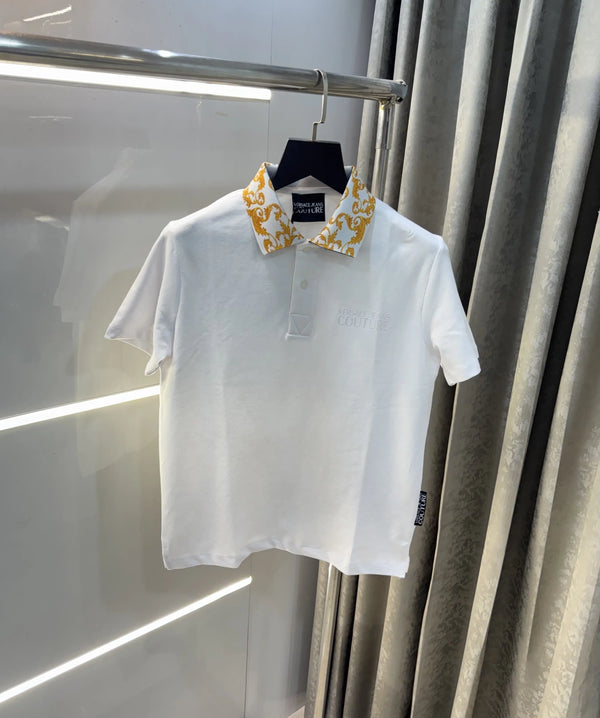 Versace Couture White Collar Logo Imported Polo T-Shirt