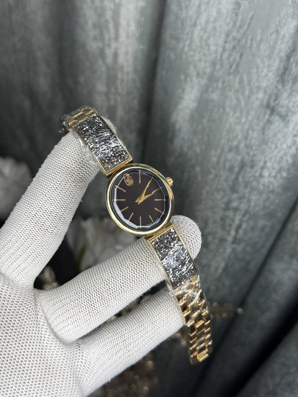 Swarovski Sparkle Gold Blue Premium Ladies Watch