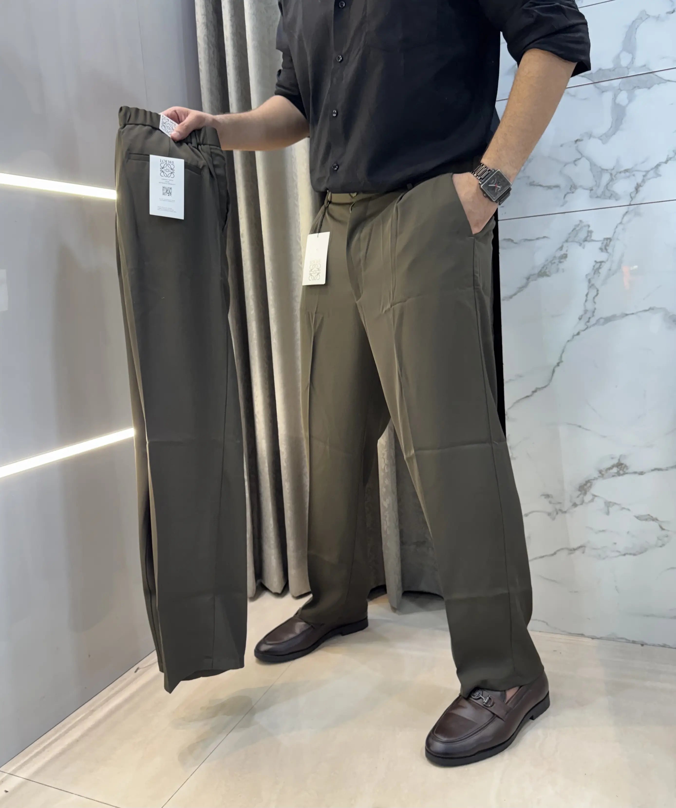Loewe Olive Premium Imported Belt Strech Trouser Secondary image
