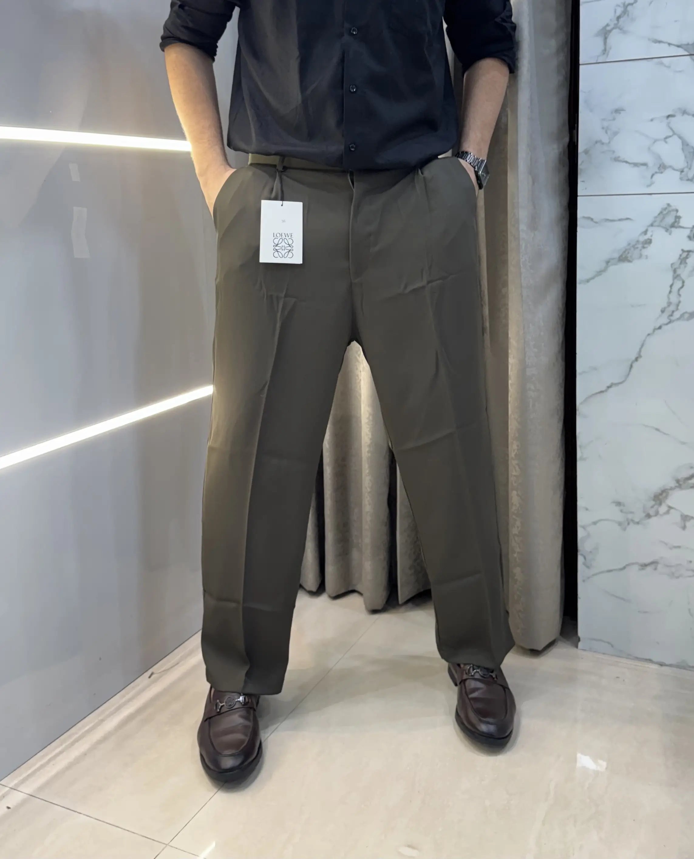 Loewe Olive Premium Imported Belt Strech Trouser Main image