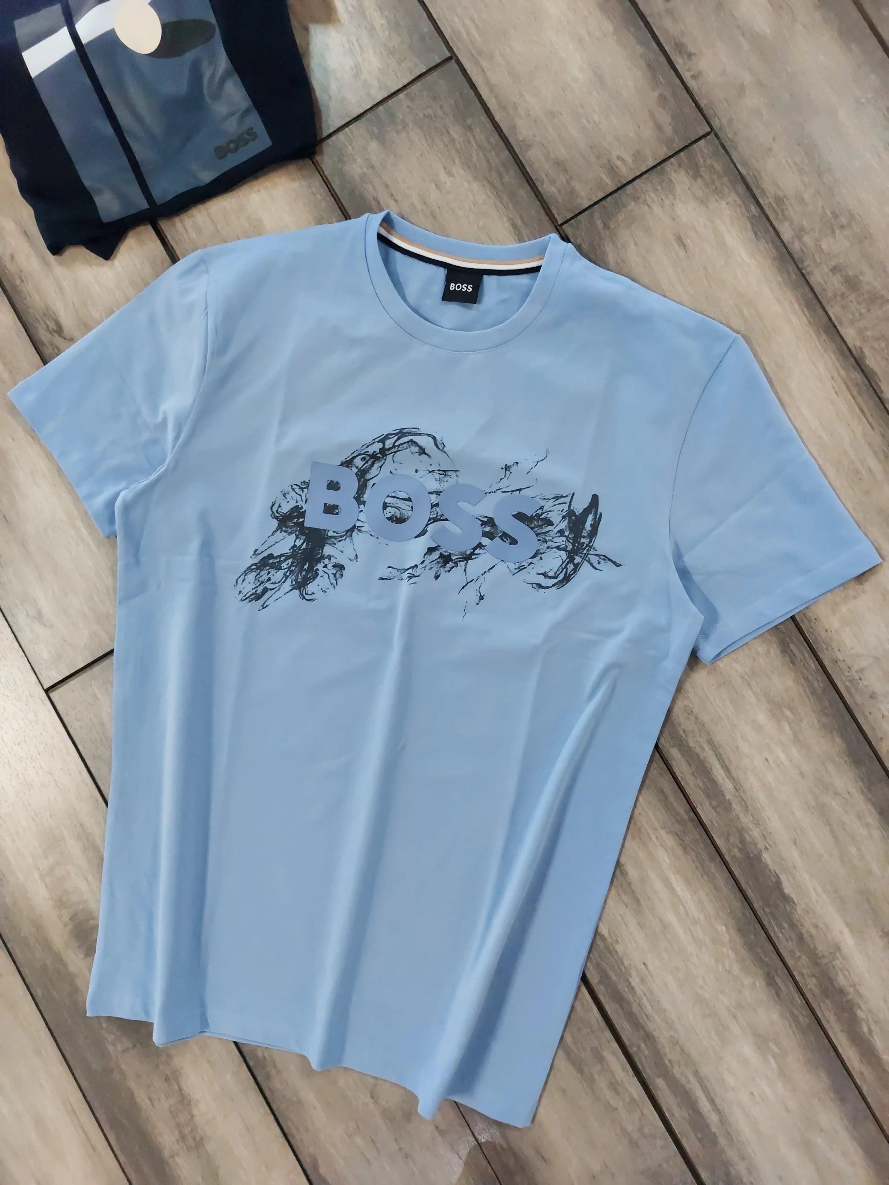 Hugo Boss Sky Blue Logo Print Premium T-Shirt