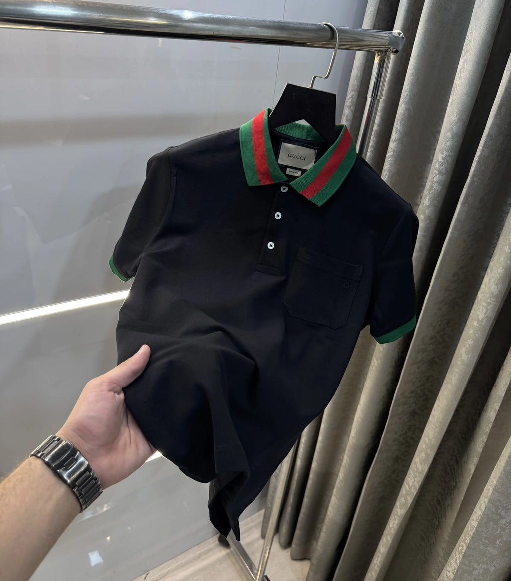 Gucc i Black Collar Look Premium Polo T-Shirt