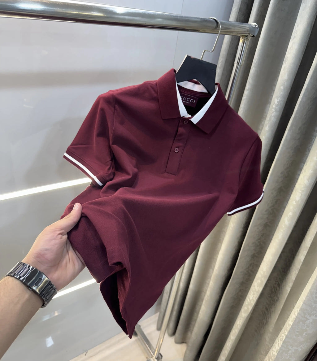 Gucc i Wine Collar Look Premium Polo T-Shirt