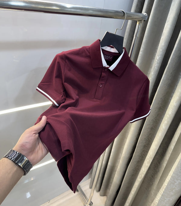 Gucc i Wine Collar Look Premium Polo T-Shirt