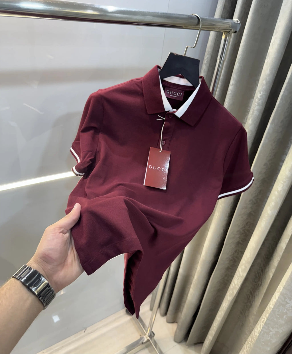 Gucc i Wine Collar Look Premium Polo T-Shirt
