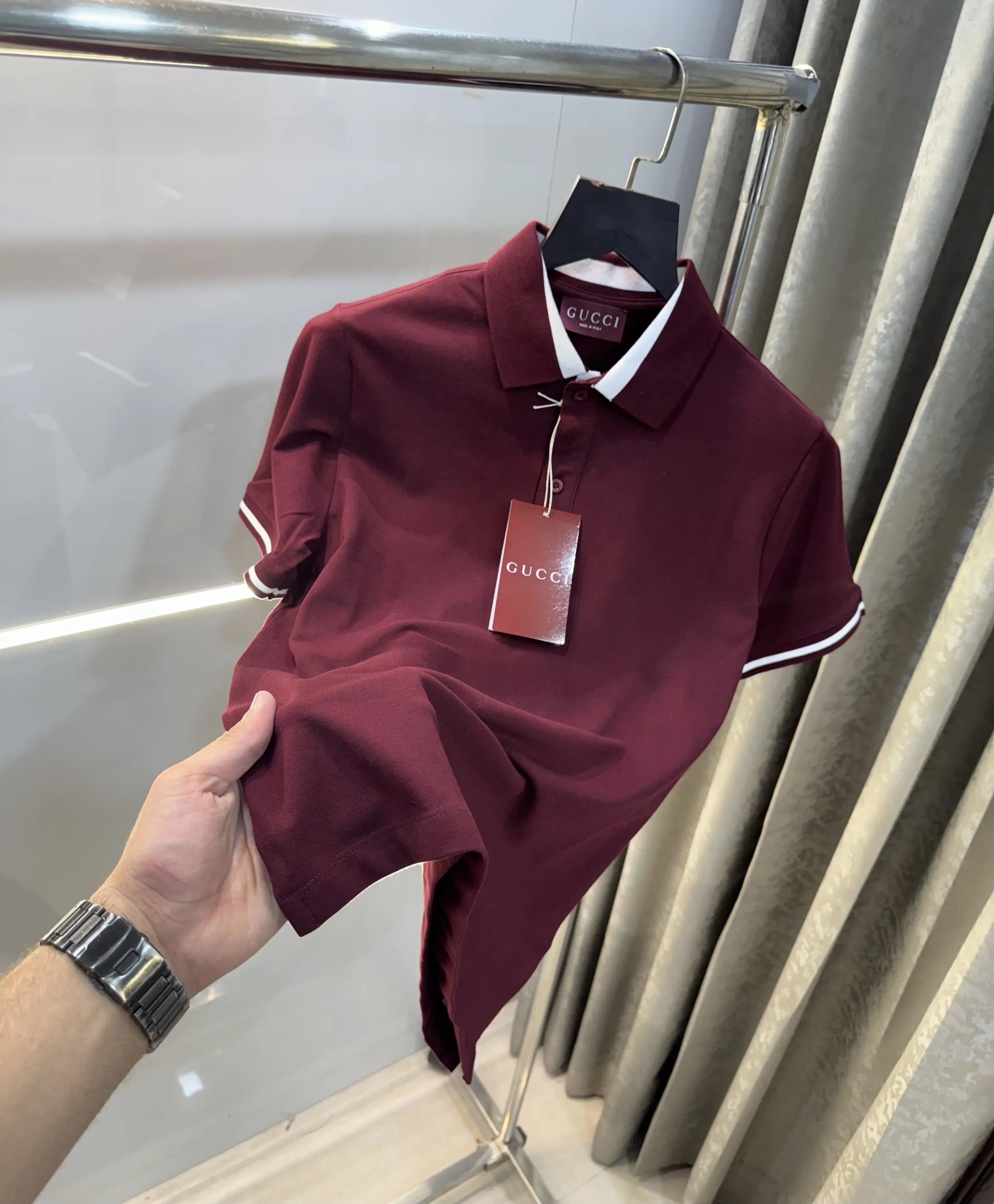 Gucc i Wine Collar Look Premium Polo T-Shirt